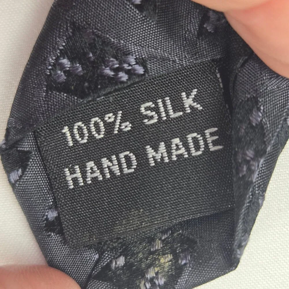 Bellini Handmade 100% Silk Men's Tie Black on Black Patterned Office Formal